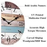 CLXEAST 24 Inch Multicolor Woodgrain Shiplap Wall Clocks for Living Room Decor, Large Farmhouse Wall Clock,Coastal Beach Nautical Style,Spring Decor