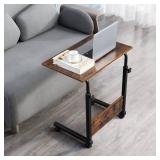 Henf Mobile Sofa Side Table Rolling Bed Table Snack Table, Height Adjustable Portable Laptop Computer Stand Desks Breakfast Tray Table with Wheels for Living Room Bedroom, Rustic Brown