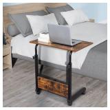 Henf Mobile Sofa Side Table Rolling Bed Table Snack Table, Height Adjustable Portable Laptop Computer Stand Desks Breakfast Tray Table with Wheels for Living Room Bedroom, Rustic Brown