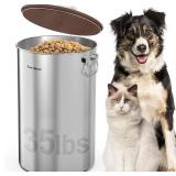 Paw Libero 35 Lbs Stainless Steel Dog Food Storage Container with Airtight Wooden Lid & Ceramic Bone Handle, Large Metal Dog Food Bin, Pet Treat Jars for Dogs & Cats, Keep Fresh, Easy to Clean