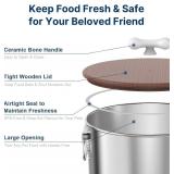 Paw Libero 35 Lbs Stainless Steel Dog Food Storage Container with Airtight Wooden Lid & Ceramic Bone Handle, Large Metal Dog Food Bin, Pet Treat Jars for Dogs & Cats, Keep Fresh, Easy to Clean