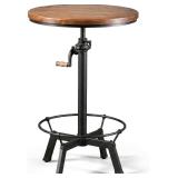 $143 Topower Industrial Pub Table 23.65" Round Wood Top Adjustable Height 33.5"-39.4" with Handle Black Bar Table