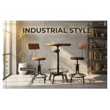 $143 Topower Industrial Pub Table 23.65" Round Wood Top Adjustable Height 33.5"-39.4" with Handle Black Bar Table