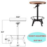 $143 Topower Industrial Pub Table 23.65" Round Wood Top Adjustable Height 33.5"-39.4" with Handle Black Bar Table