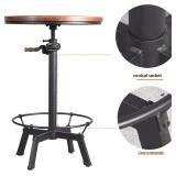 $143 Topower Industrial Pub Table 23.65" Round Wood Top Adjustable Height 33.5"-39.4" with Handle Black Bar Table