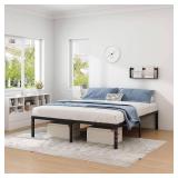 NEW JETO Metal Bed Frame,King Size Bed Frame with Storage Space,Heavy Duty Sturdy Mattress Foundation,Easy Assembly,No Box Spring Needed, Black,18 Inch,King