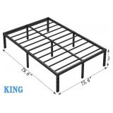 NEW JETO Metal Bed Frame,King Size Bed Frame with Storage Space,Heavy Duty Sturdy Mattress Foundation,Easy Assembly,No Box Spring Needed, Black,18 Inch,King