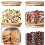 Dabacc 4 Pack Glass Jars with Airtight Bamboo Lids, Glass Kitchen Canisters Clear Container for Food Storage of Dry Goods, Cookie, Candy, Spices, Coffee Beans and More, 18.6 OZ