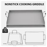 Utheer Cast Iron Griddle for Gas Grill, 25" x16" Flat Top for Outdoor Grill Rectangular Plate with Removable Handles for Charcoal Camping, Tailgating, and Parties