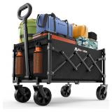 Collapsible Wagon with Wheels, 220 lbs Wagons Carts Foldable Wagon Cart with Flexible Handle, Lightweight Portable Folding Utility Grocery Shopping Cart for Grocery Sports Garden Camping