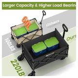 Collapsible Wagon with Wheels, 220 lbs Wagons Carts Foldable Wagon Cart with Flexible Handle, Lightweight Portable Folding Utility Grocery Shopping Cart for Grocery Sports Garden Camping