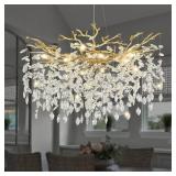 $230 Modern Crystal Chandelier, 31.5" Chandeliers for Dining Room Gold Tree Branch Chandelier Lighting, Round Living Room Chandeliers Over Table, Branches and Crystals Ceiling Light Fixtures