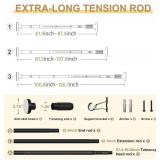 Black Tension Curtain Rod 41-126 In(4-10Ft), Long Curtain Rod No Drilling for Window or Bathroom,Outdoor Tension Rods for Patio, Heavy Duty Shower Rod,Rod Diameter 1.26In-One-bond stretching