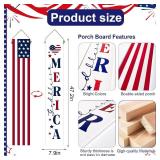 Two Sided Patriotic Porch Sign, 47.2" Wooden 4th of July Front Door Decor, 250th Independence Day Long Vertical Red White Blue USA Flag God Bless America Home Outdoor Yard Decorations