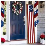 Two Sided Patriotic Porch Sign, 47.2" Wooden 4th of July Front Door Decor, 250th Independence Day Long Vertical Red White Blue USA Flag God Bless America Home Outdoor Yard Decorations