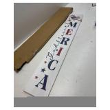 Two Sided Patriotic Porch Sign, 47.2" Wooden 4th of July Front Door Decor, 250th Independence Day Long Vertical Red White Blue USA Flag God Bless America Home Outdoor Yard Decorations