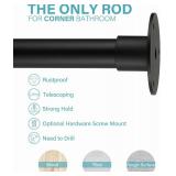 Corner Shower Curtain Rod, 24"-53" x 24"-53" Adjustable L Shaped Shower Rod No-Sagging 304 Stainless 90 Degree Curved Curtain Rod for Bathroom Bathtub with 12 Ring Hooks & Ceiling Support