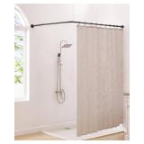 Corner Shower Curtain Rod, 24"-53" x 24"-53" Adjustable L Shaped Shower Rod No-Sagging 304 Stainless 90 Degree Curved Curtain Rod for Bathroom Bathtub with 12 Ring Hooks & Ceiling Support