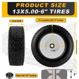 13x5.00-6 Flat Free Tire and Wheel with 3/4" & 5/8" Bearings   2 Pack 13x5x6 Solid Lawn Mower Tires for Riding Lawn Mower Tires and Wheel with 3" Centered Hub