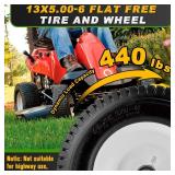 13x5.00-6 Flat Free Tire and Wheel with 3/4" & 5/8" Bearings   2 Pack 13x5x6 Solid Lawn Mower Tires for Riding Lawn Mower Tires and Wheel with 3" Centered Hub
