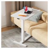 CROWNFURN Overbed Bedside Table with Wheels,Height Adjustable Bedside Table for Recliner,Rolling Standing Desk for Home Hospital,White