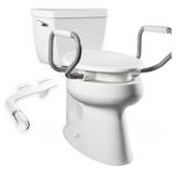 $184 Bemis Assurance 3" Raised Toilet Seat with Handles and Bidet Attachment, Therapist Preferred for Safety, Secure Hinges, Clean Shield Guard, Elongated, White