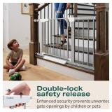 Cumbor 30-46" Baby Gate for Stairs, Gifts for Mom-Auto Close Dog Gate for The House, Easy Install Pressure Mounted Pet Gates for Doorways, Easy Walk Thru Wide Safety Gate for Dog, Gray