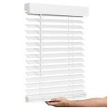 30.5" X 60" Lotus & Windoware Cordless Faux Wood Blind, Smooth, Bright White, Privacy Slats, Blinds for Indoor Windows, 30.5" X 60"