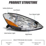 $125 Headlight Assembly for 2006 2007 2008 2009 2010 Toyota Sienna Chrome Housing with Amber Reflector Left and Right (Not Compatible with Factory HID Option) W/O Bulbs