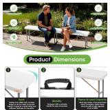 HLPB Folding Bench 6 ft, Foldable Plastic Bench with Handle and Smooth HDPE Tabletop, Protable in/Outdoor Picnic Party Camping Dining Seat, 2 Pack, White
