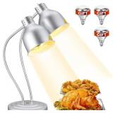 $130 Food Heat Lamp: Rapid-Heating Bulbs Included Steady Heating Commercial Food Warmer Lamp, Electric Heat Lamp for Food Catering Food Warming Lamp for Buffet Parties (Painted Silver, 32" (2-Head))