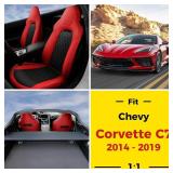 $190 GIANT PANDA Front Car Seat Covers Customized Fit 2014 2015 2016 2017 2018 2019 Chevy Chevrolet Corvette C7 Standard Seats, Leather, Black&Red