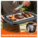 Collapsible BBQ Prep Tubs with Titanium Cutting Board, Large-Capacity 5.3Gal/20L Barbecue Utensils, with Locking Lid, Strong Sealing and Leak-Proof Design. Suitable for Kitchen and Outdoor.