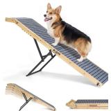 $130 Veehoo Folding Dog Ramp for Bed Couch, 65" Long Stairs for Dogs to Get on High Bed with Platform and 5 Adjustable Height 20" to 31 , Wooden Senior Dog Ramp Steps for Small to Large Dogs, up to 22