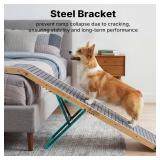 $130 Veehoo Folding Dog Ramp for Bed Couch, 65" Long Stairs for Dogs to Get on High Bed with Platform and 5 Adjustable Height 20" to 31 , Wooden Senior Dog Ramp Steps for Small to Large Dogs, up to 22