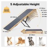 $130 Veehoo Folding Dog Ramp for Bed Couch, 65" Long Stairs for Dogs to Get on High Bed with Platform and 5 Adjustable Height 20" to 31 , Wooden Senior Dog Ramp Steps for Small to Large Dogs, up to 22
