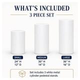 $300 Crafts Central White Metal Cylinder Pedestal Stands - 3 Pieces Stands - White Party Stands for Wedding Party, Babyshower and Events - 36