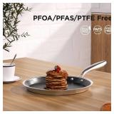COOKER KING 11" Round Griddle Pan, 3-Ply Hybrid Stainless Steel Crepe Pan with Stay-Cool Handle, Non Stick & Non Toxic for Pancake, Eggs, All Stovetop & Induction Compatible, Oven & Dishwasher Safe