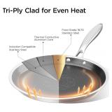 COOKER KING 11" Round Griddle Pan, 3-Ply Hybrid Stainless Steel Crepe Pan with Stay-Cool Handle, Non Stick & Non Toxic for Pancake, Eggs, All Stovetop & Induction Compatible, Oven & Dishwasher Safe