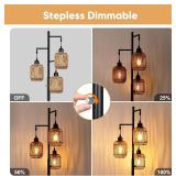 ROTTOGOON Dimmable Boho Floor Lamp - 3 Light Farmhouse Rattan Floor Lamp for Living Room, Industrial Tree Floor Lamps with 3 X 6W LED Bulbs, Rustic Standing Tall Lamp for Bedroom, Office, 68", Black