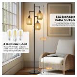 ROTTOGOON Dimmable Boho Floor Lamp - 3 Light Farmhouse Rattan Floor Lamp for Living Room, Industrial Tree Floor Lamps with 3 X 6W LED Bulbs, Rustic Standing Tall Lamp for Bedroom, Office, 68", Black