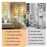 ROTTOGOON Dimmable Boho Floor Lamp - 3 Light Farmhouse Rattan Floor Lamp for Living Room, Industrial Tree Floor Lamps with 3 X 6W LED Bulbs, Rustic Standing Tall Lamp for Bedroom, Office, 68", Black