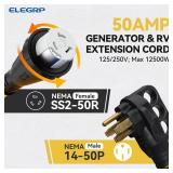 $140 ELEGRP 50 Amp RV/Generator Extension Cord, 25FT NEMA 14-50P to SS2-50R Twist Lock, 6/3+8/1 Gauge STW, Heavy Duty 50A RV Power Cord for Camper/Generator/House, UL Standard Compliant, 3-Year Suppor