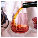 Lueumxc 40 Pack Plastic Ribbed Wine Glasses, 14Oz Origami Disposable Wine Glasses Unbreakable Clear Plastic Cocktail Glasses Recyclable Shatterproof Reusable Wine Cups (14oz-pink-40pack)
