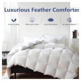 DOWNCOOL Feather Comforter King Size, 100% Cotton Cover Ultra Soft Fluffy Duvet Insert King, All Season Luxurious Hotel Bedding Comforters with Corner Tabs, White 106"x90"