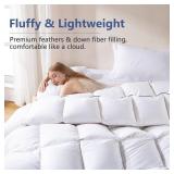 DOWNCOOL Feather Comforter King Size, 100% Cotton Cover Ultra Soft Fluffy Duvet Insert King, All Season Luxurious Hotel Bedding Comforters with Corner Tabs, White 106"x90"