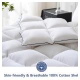 DOWNCOOL Feather Comforter King Size, 100% Cotton Cover Ultra Soft Fluffy Duvet Insert King, All Season Luxurious Hotel Bedding Comforters with Corner Tabs, White 106"x90"