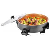 14" Large Electric Skillet with lid, Ceramic Nonstick Coating Electric Frying Pan, 1500W Quick & Even Heating, 5 Adjustable Temperature Control, Tempered Glass Lid & Cool-Touch Handles