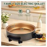 14" Large Electric Skillet with lid, Ceramic Nonstick Coating Electric Frying Pan, 1500W Quick & Even Heating, 5 Adjustable Temperature Control, Tempered Glass Lid & Cool-Touch Handles