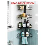 Corner Shower Caddy Tension Pole, 4 Tier Rustproof Shower Tension Rod Organizer, Adjustable 25-125 Inch Bathroom Shower Organizer Shelves for Bathtub Shampoo Storage, Black